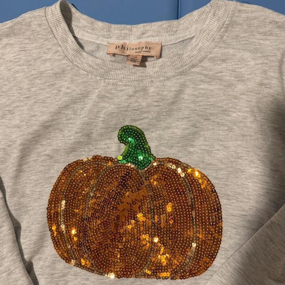 Philosophy Pumpkin Fall Sequin Sweatshirt